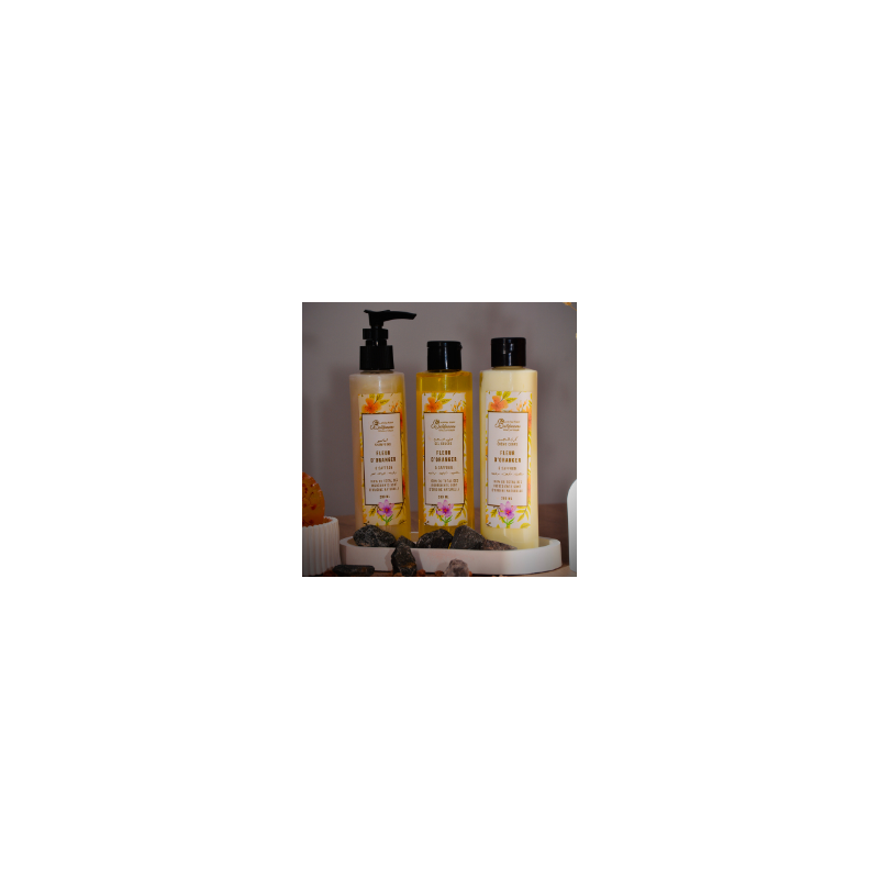 Pack Fleur d'Orange et Safran : Shampoing, crème de corps et un gel douche