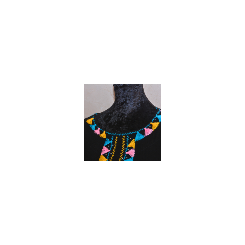 gandoura marocaine en cotton noir et broderie