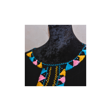 gandoura marocaine en cotton noir et broderie