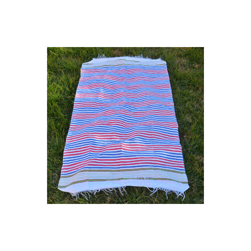 Plaid marocain tissée en coton bleu/blanc et rouge