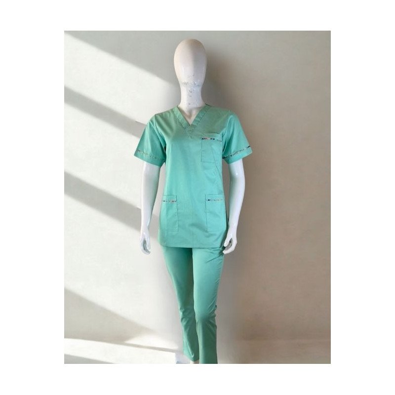 Tenue médicale unie verte  Ensemble blouse et pantalon