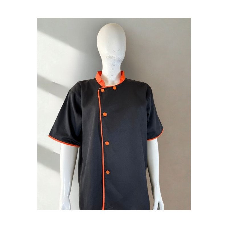 Veste de cuisine noire à boutons orange