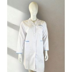 Blouse médicale blanche à liserés bleus