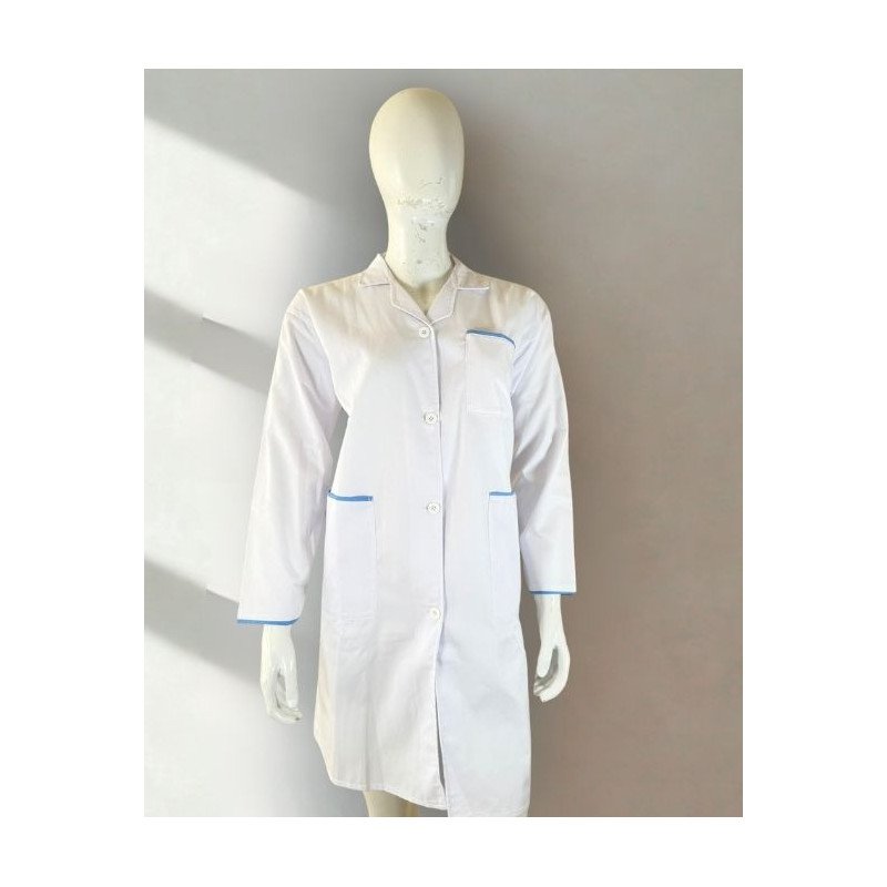 Blouse médicale blanche à liserés bleus