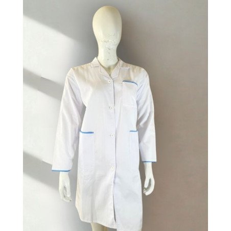 Blouse médicale blanche à liserés bleus