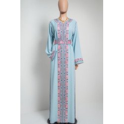 Takchita en crêpe bleu ciel