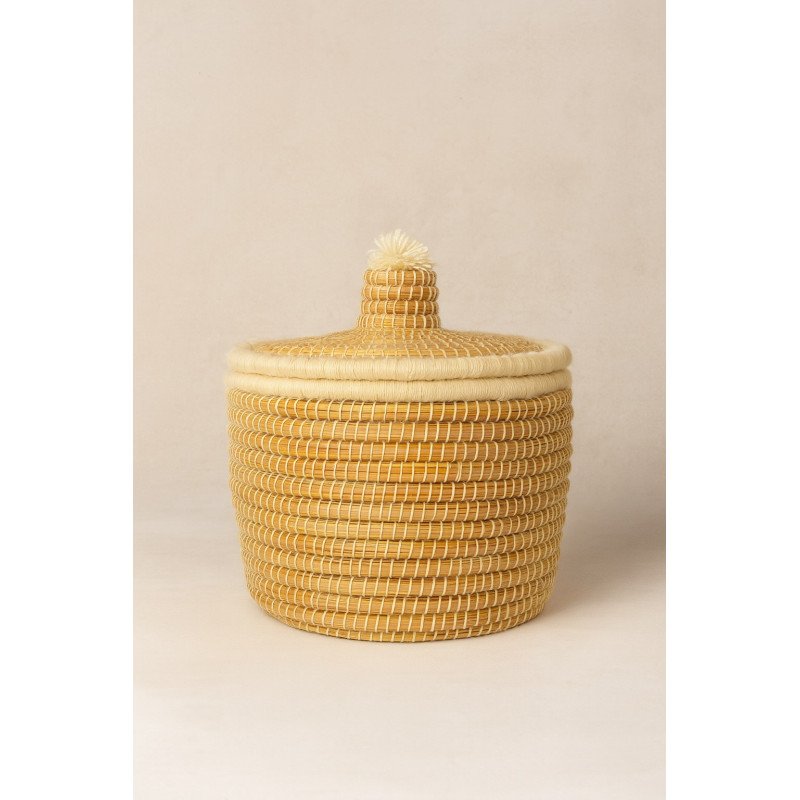 Panier artisanal en doum avec couvercle – Tressage traditionnel marocain
