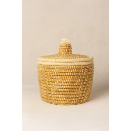 Panier artisanal en doum avec couvercle – Tressage traditionnel marocain