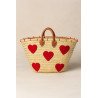 Panier en doum brodé de cœurs rouges