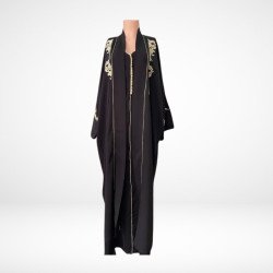 Jellaba Prestige Noire avec Broderies Ivoire