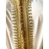 Jellaba Blanche en Satin Brodé Élégance Pure et Finitions Dorées
