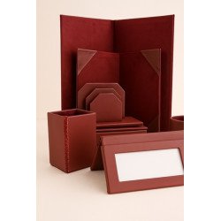 Set de bureau en cuir bordeaux