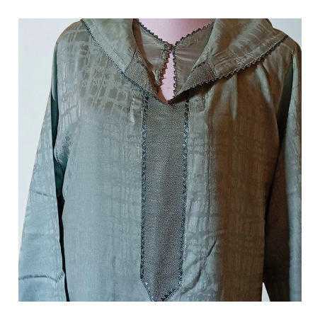 Jellaba Vert Olive  Élégance Discrète & Randa Artisanale