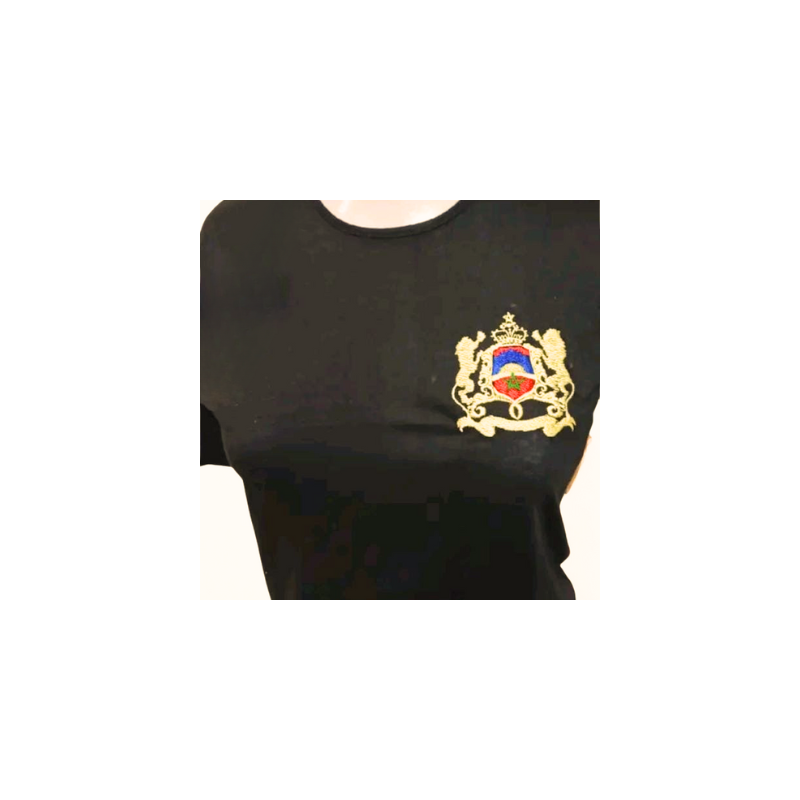 T-shirt Noir avec Broderie de l’Emblème du Maroc